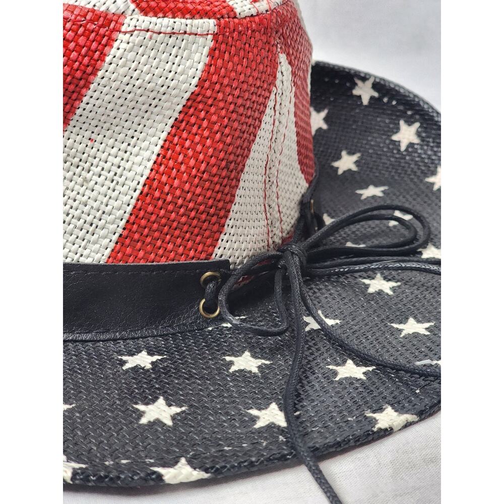 USA Western Cowboy Hat Straw Brim Classic American Flag Paper Hat Caps - Picture 4 of 9